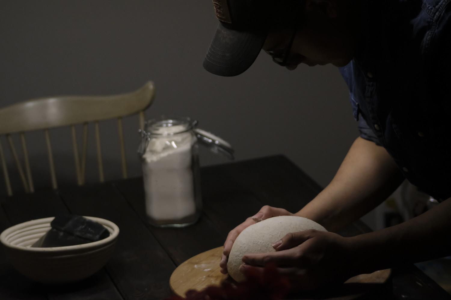 Allen Shaping Naturally Leavened Bread on New Years Eve.
