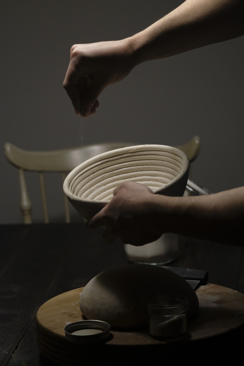 Allen Shaping Naturally Leavened Bread on New Years Eve.